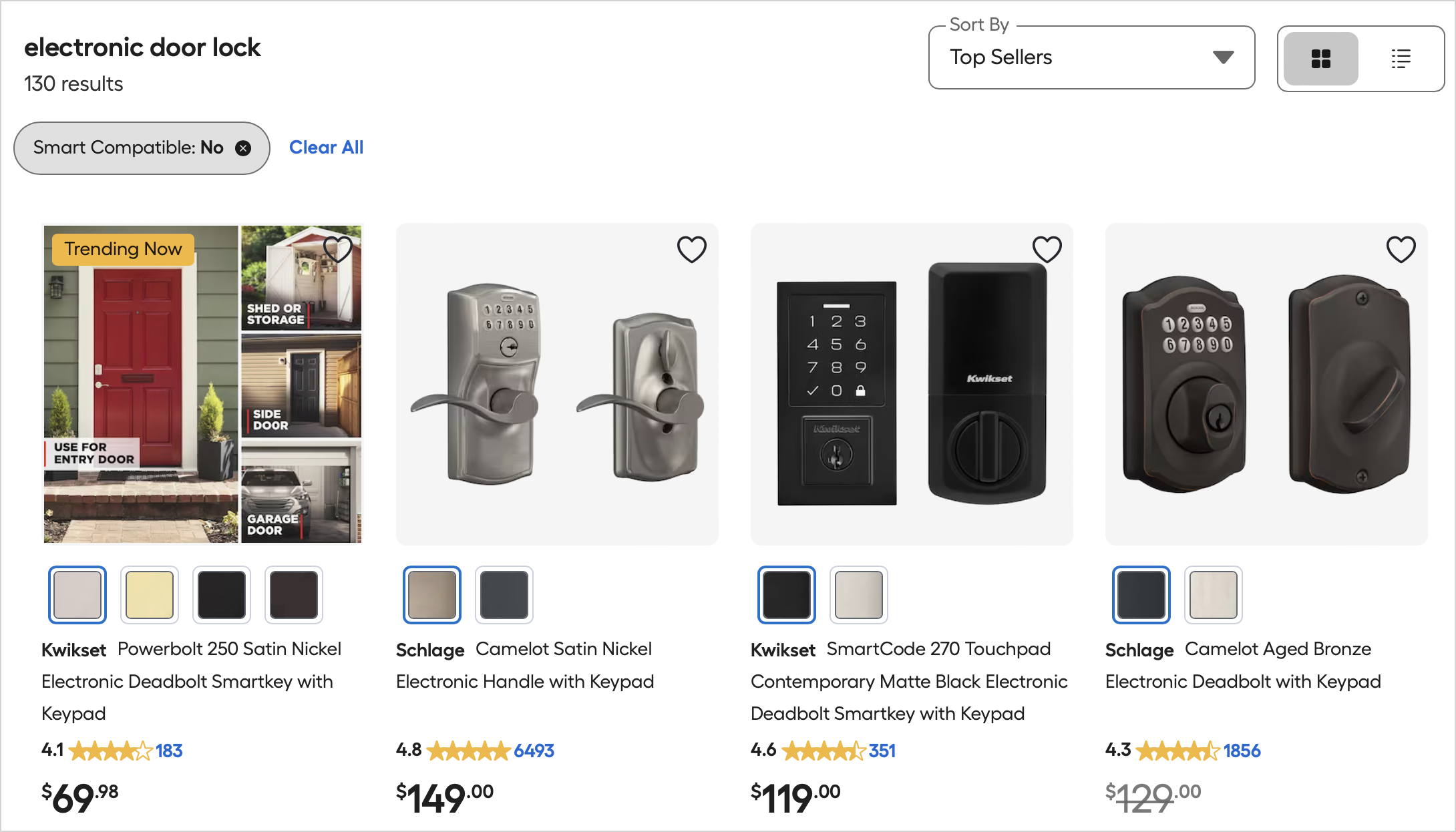 search results from Lowes.com, showing 130 results for "smart compatible: no"