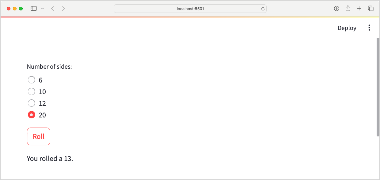 Choices 6, 10, 12, 20 for "Number of sides:"