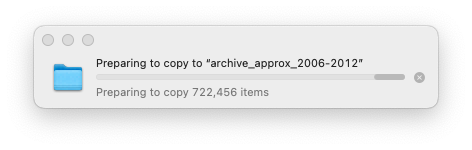 File copying dialog reading "Preparing to copy 722,456 items.
