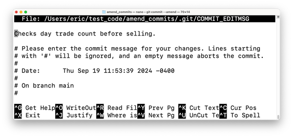 terminal window with nano editor open
