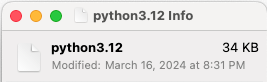 macOS Finder info for the Python 3.12 executable file