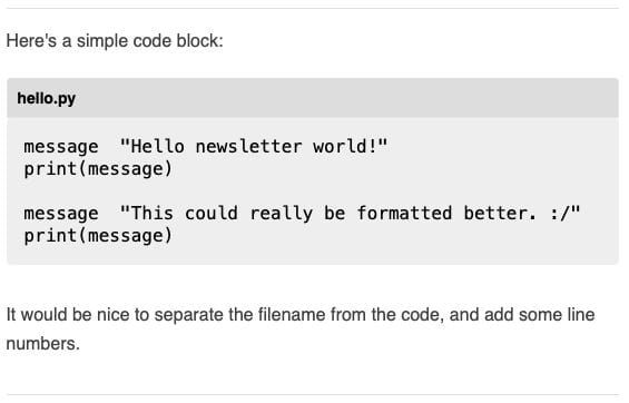 Improving code blocks in Substack newsletters