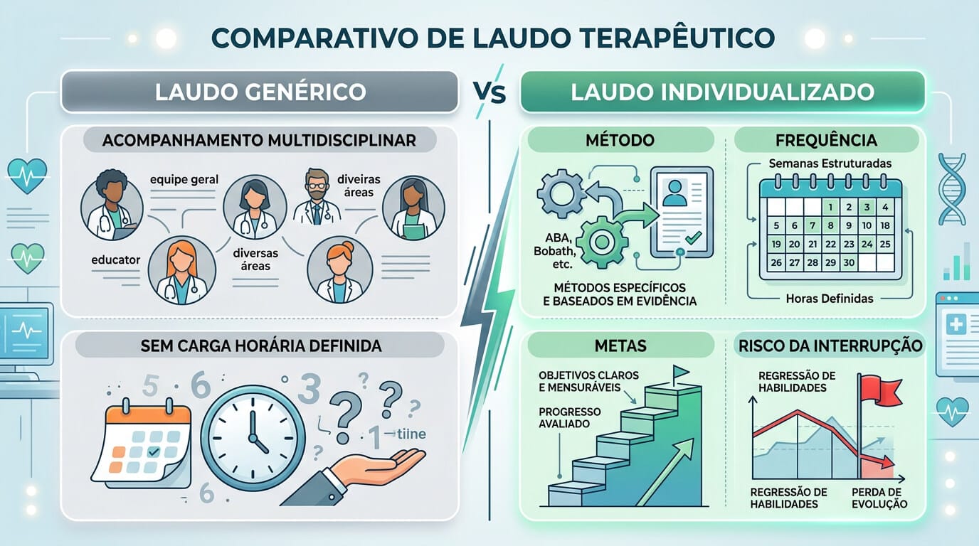 Comparação entre laudo genérico e laudo individualizado para terapias de TEA.