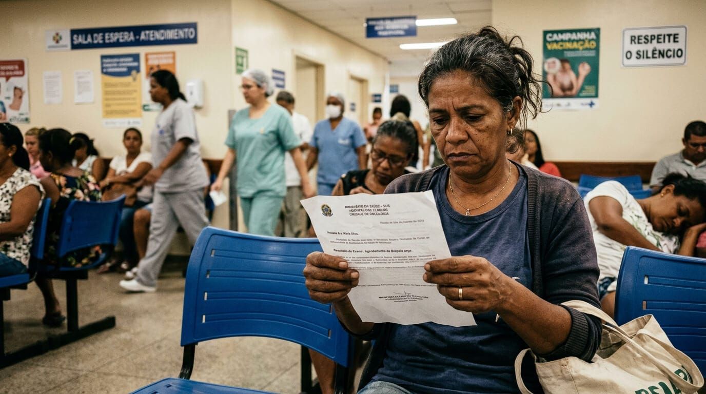 Pessoa segurando documento de negativa de cobertura de plano de saúde, ilustrando o impacto da decisão do STJ sobre dano moral em negativas de plano.