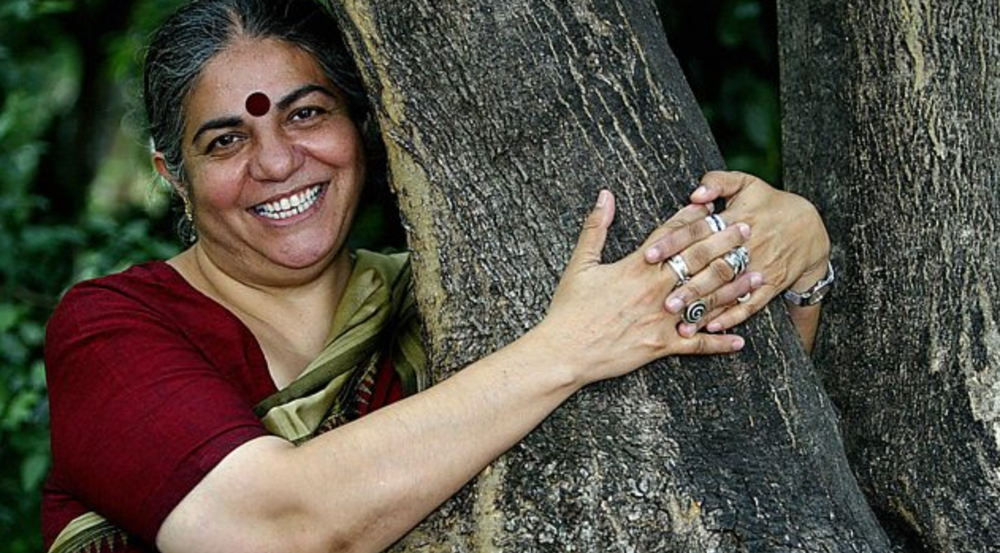 Vandana hugs a tree