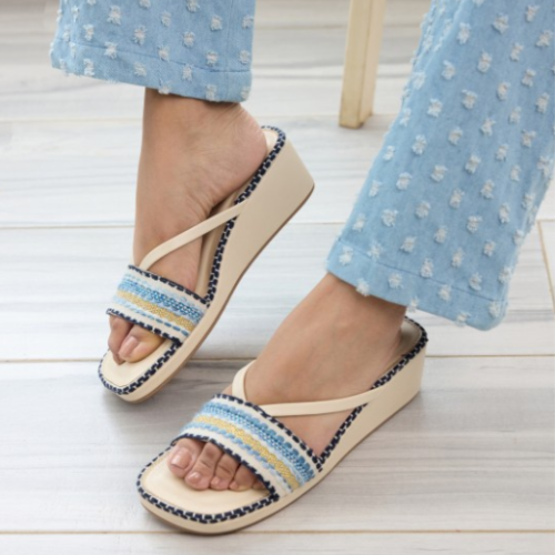 CAI Blue Woven Lace Heeled Sandals