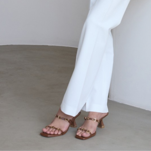 CAI Multi Buckled Tan Heeled Sandals