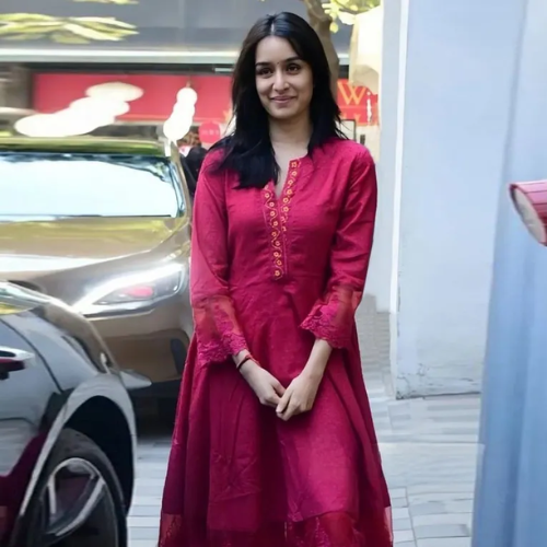 Shraddha Kapoor in The Loom Pink Anarkali Kurta with Palazzo