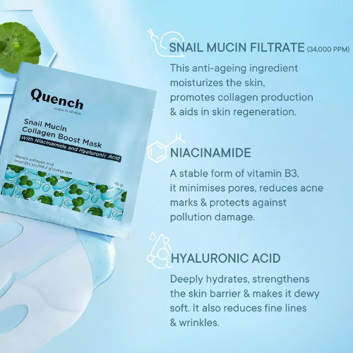 Quench Snail mucin Sheet Masks for Glowing Skin