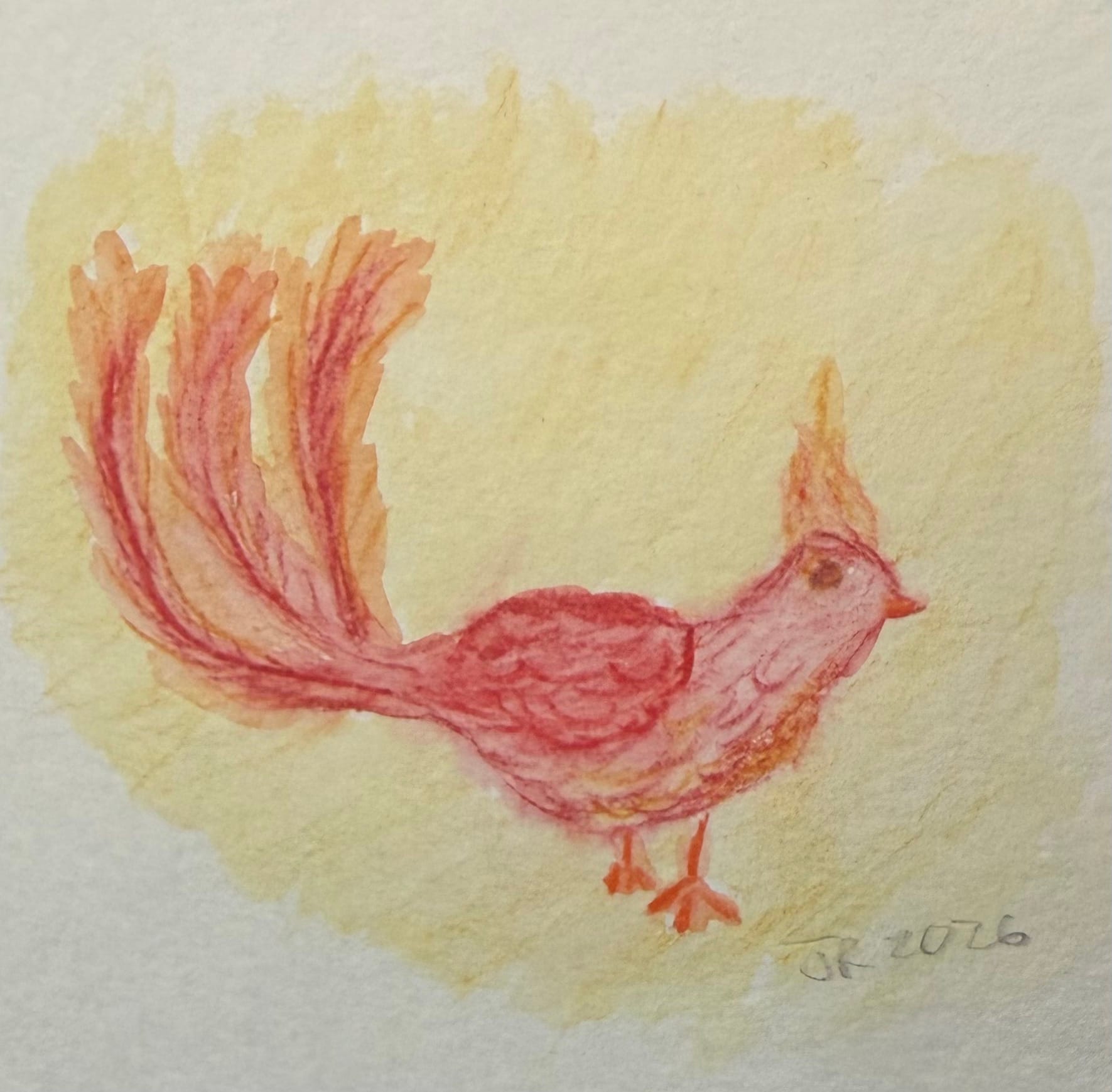Watercolor pencil drawing of a phoenix by Julia Rios