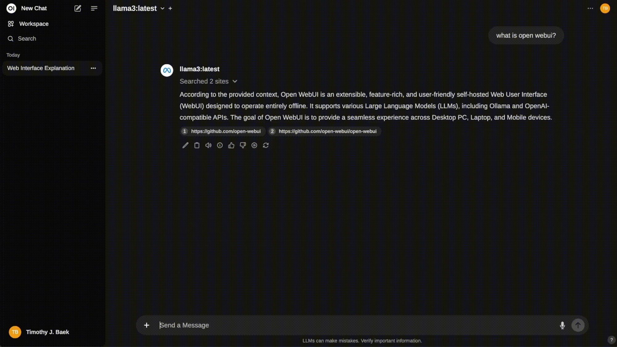 Open WebUI interface for running LLM locally