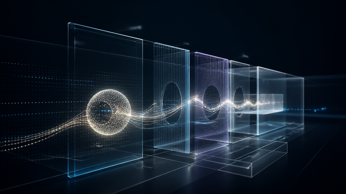 A luminous Walter orb passes through a sequence of transparent authority and control layers, representing governed enterprise AI.