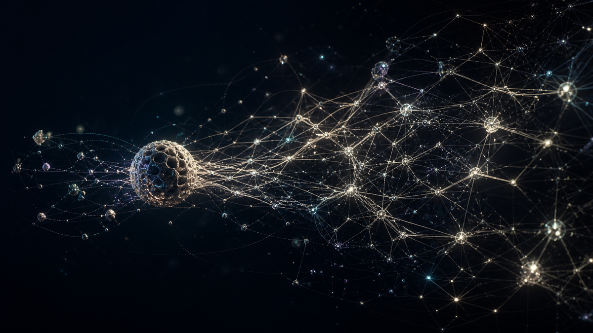 A Walter orb connects into an expanding constellation of decisions and knowledge, representing company memory that compounds over time.