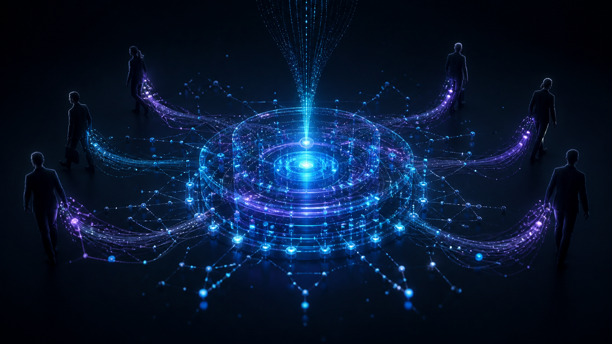 A luminous company knowledge network captures strands of context as employees move away.