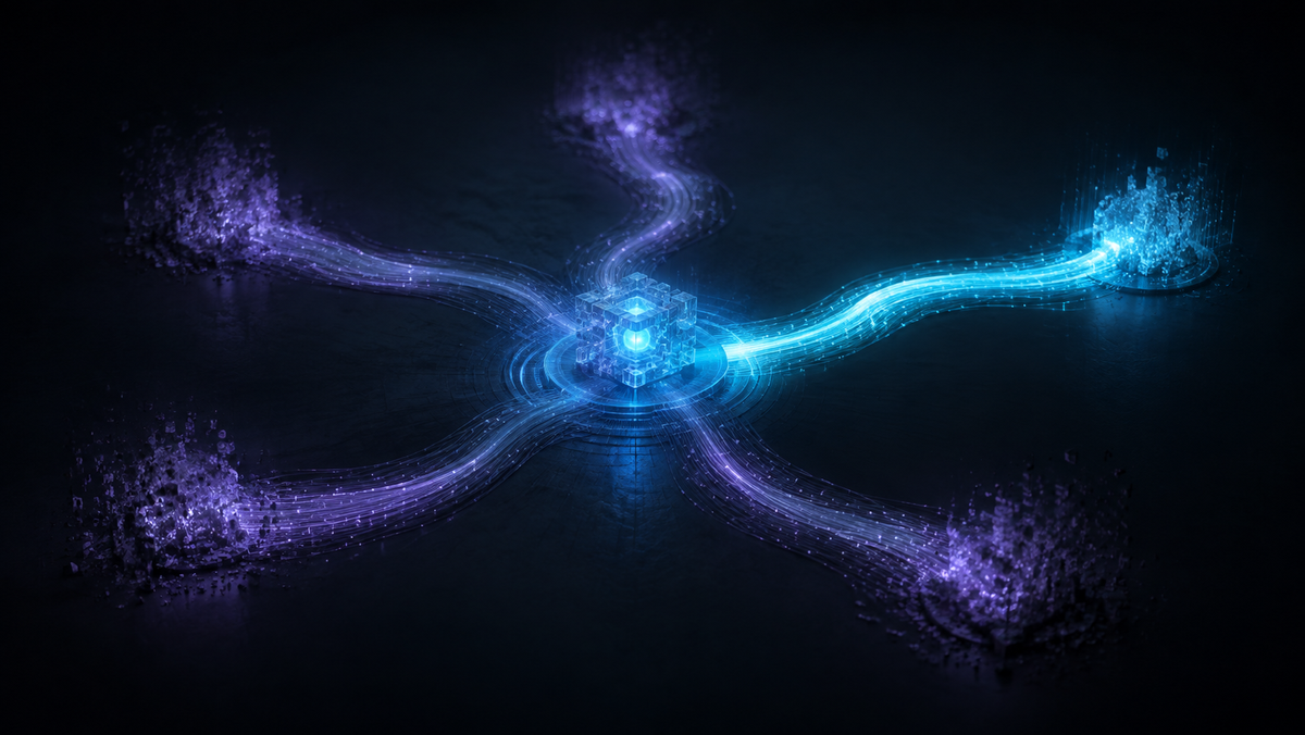 One central company memory branches into five divergent truth paths, with one governed path clearly current.