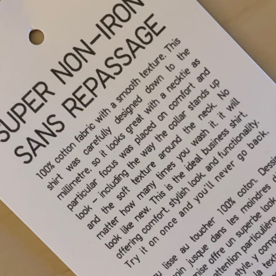 A close up of a product hang tag