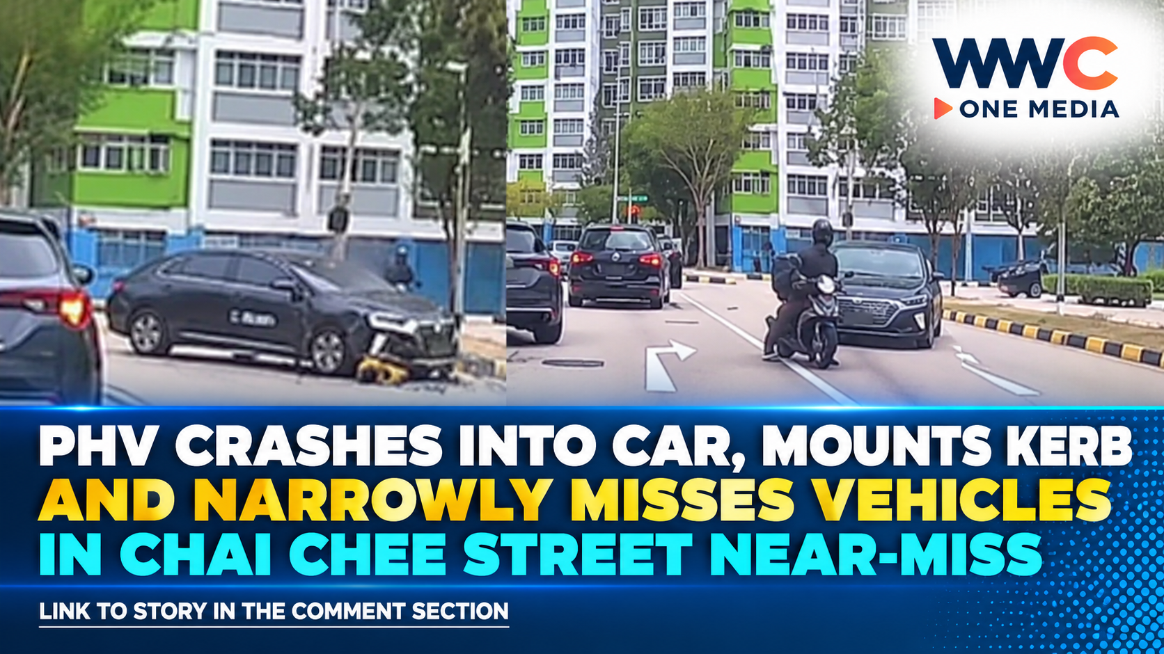 PHV Crashes Into Car, Mounts Kerb and Narrowly Misses Vehicles in Chai Chee Street Near-Miss