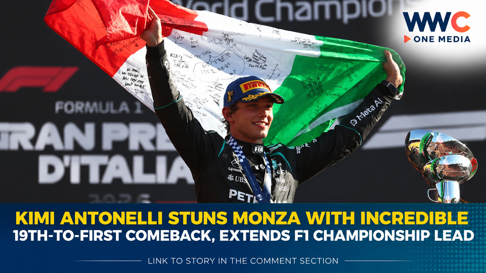 Kimi Antonelli Stuns Monza With Incredible 19th-to-First Comeback, Extends F1 Championship Lead