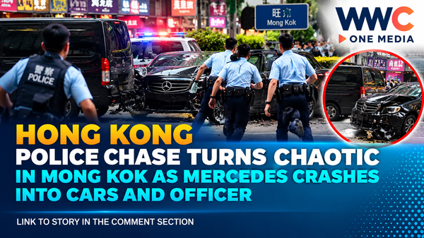 Hong Kong Police Chase Turns Chaotic in Mong Kok as Mercedes Crashes Into Cars and Officer