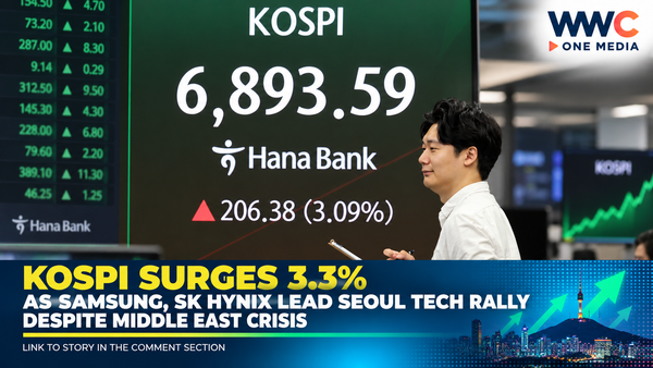 KOSPI Surges 3.3% as Samsung, SK hynix Lead Seoul Tech Rally Despite Middle East Crisis