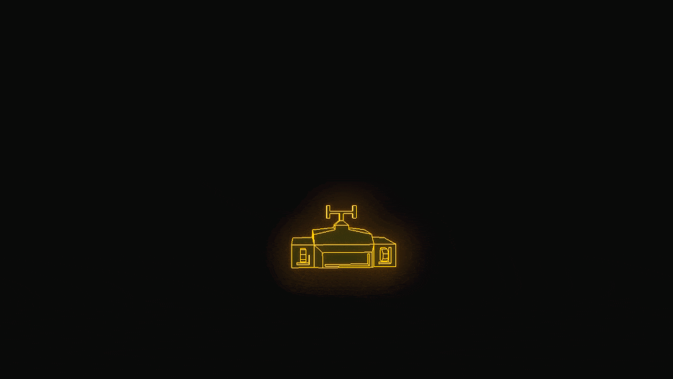 A yellow vector tank slowly rotating then exploding into 3 neat pieces.
