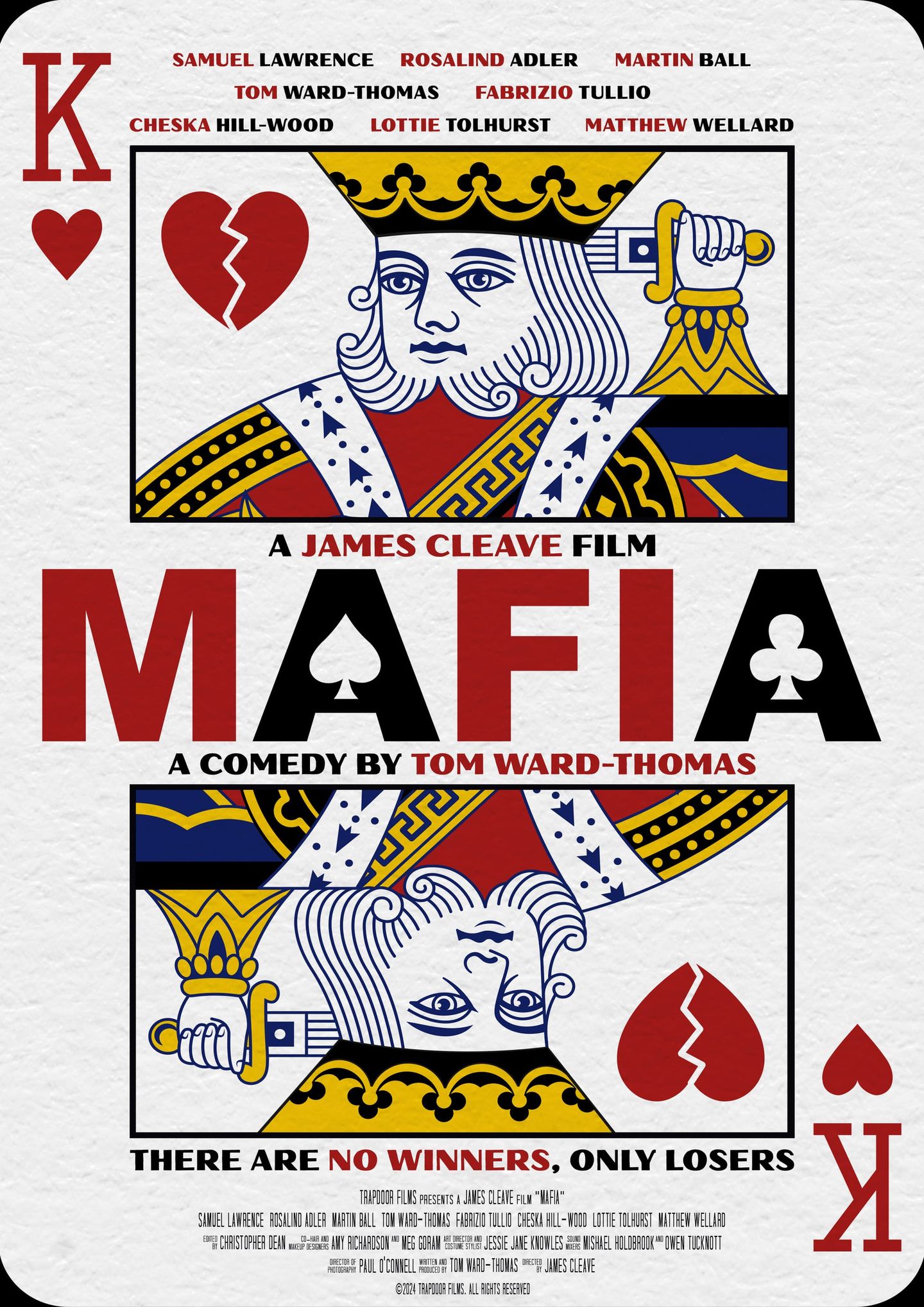 Movie poster for "Mafia" styled as a King of Hearts playing card, featuring cast names and tagline "There are no winners, only losers."
