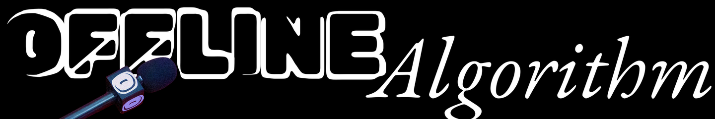 White stylized text "OFFLINE Algorithm" on black background with a microphone overlapping the letters in the center.