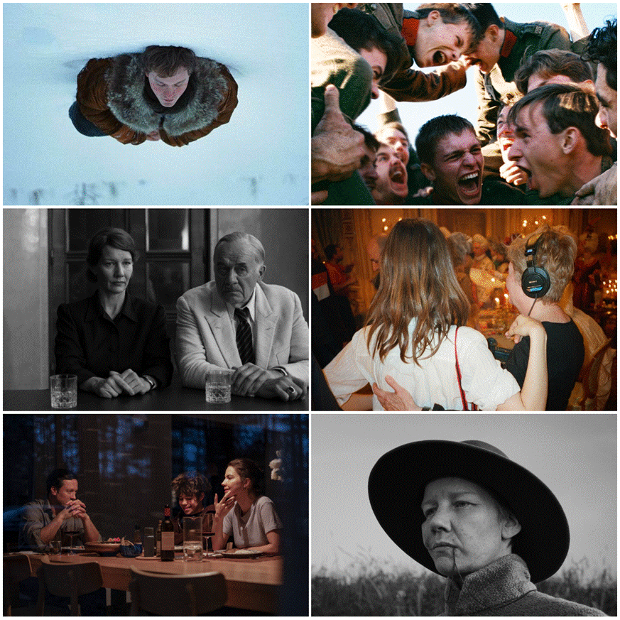 Six-still collage from MUBI’s 2026 BFI London Film Festival slate, showing a mix of colour and black-and-white film scenes.