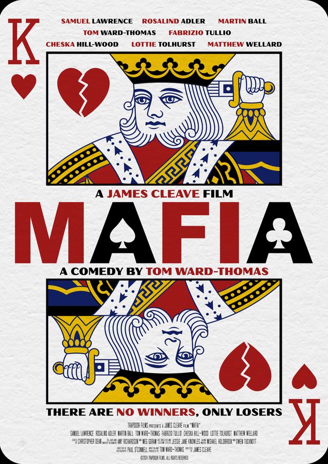 Movie poster for "Mafia" styled as a King of Hearts playing card, featuring cast names and tagline "There are no winners, only losers."