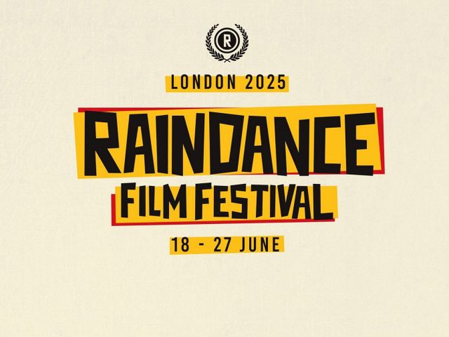 Raindance Film Festival poster: London 2025, 18-27 June, with laurel wreath logo, bold black text on yellow banners.