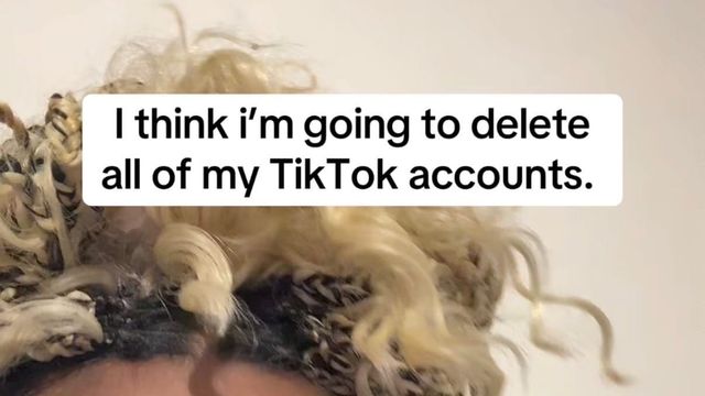 Top of person's head with curly blonde hair and braided headband, with text overlay: "I think i'm going to delete all of my TikTok accounts."