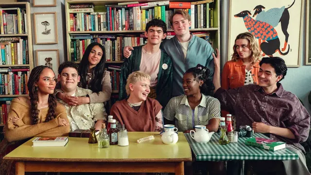 The main cast of Heartstopper Forever gathered together in a bright promotional still.