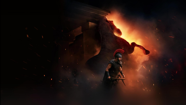 Ancient warriors in a cinematic battle scene from The Odyssey.
