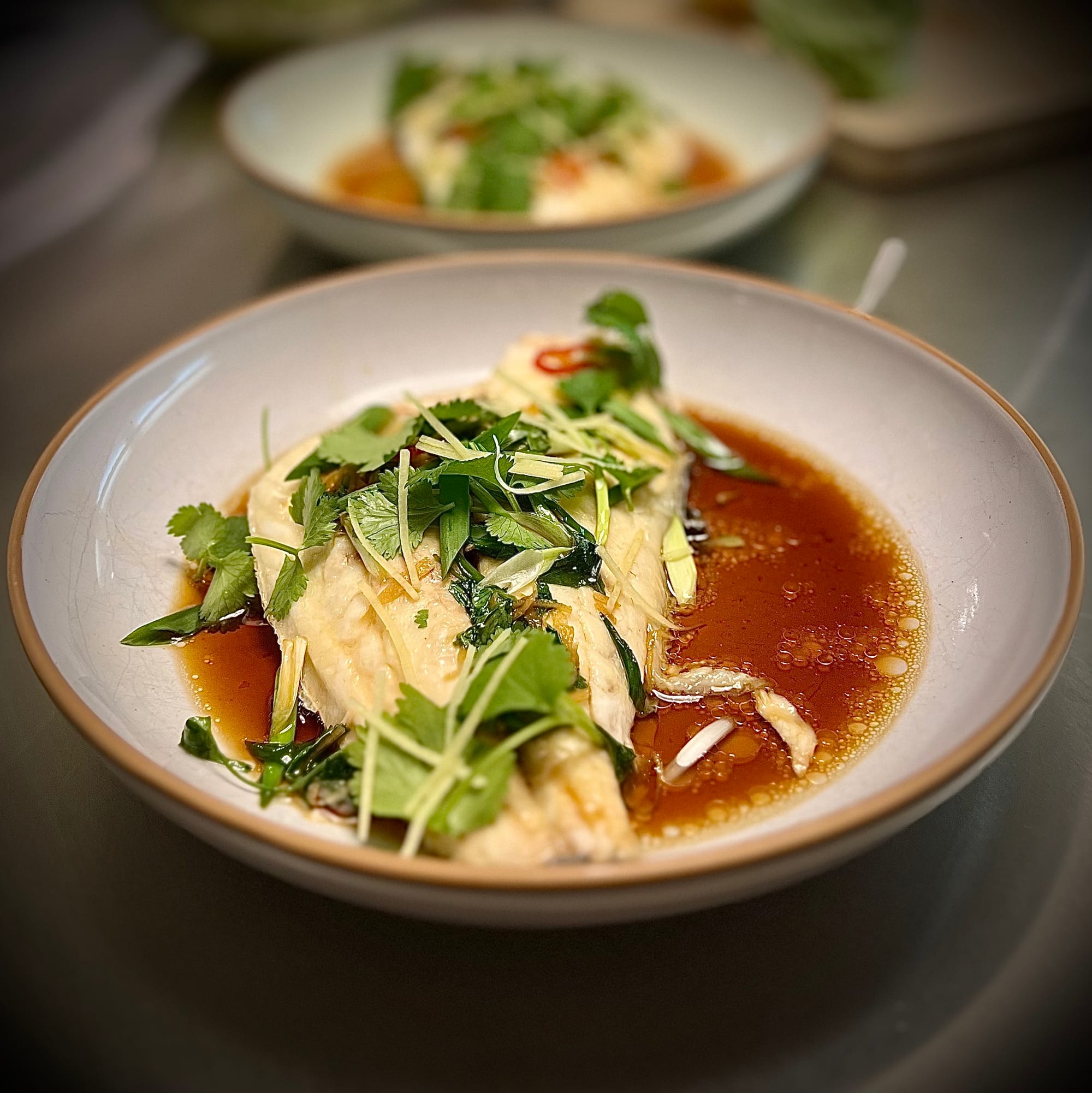 Asian Poached Fish with Greens