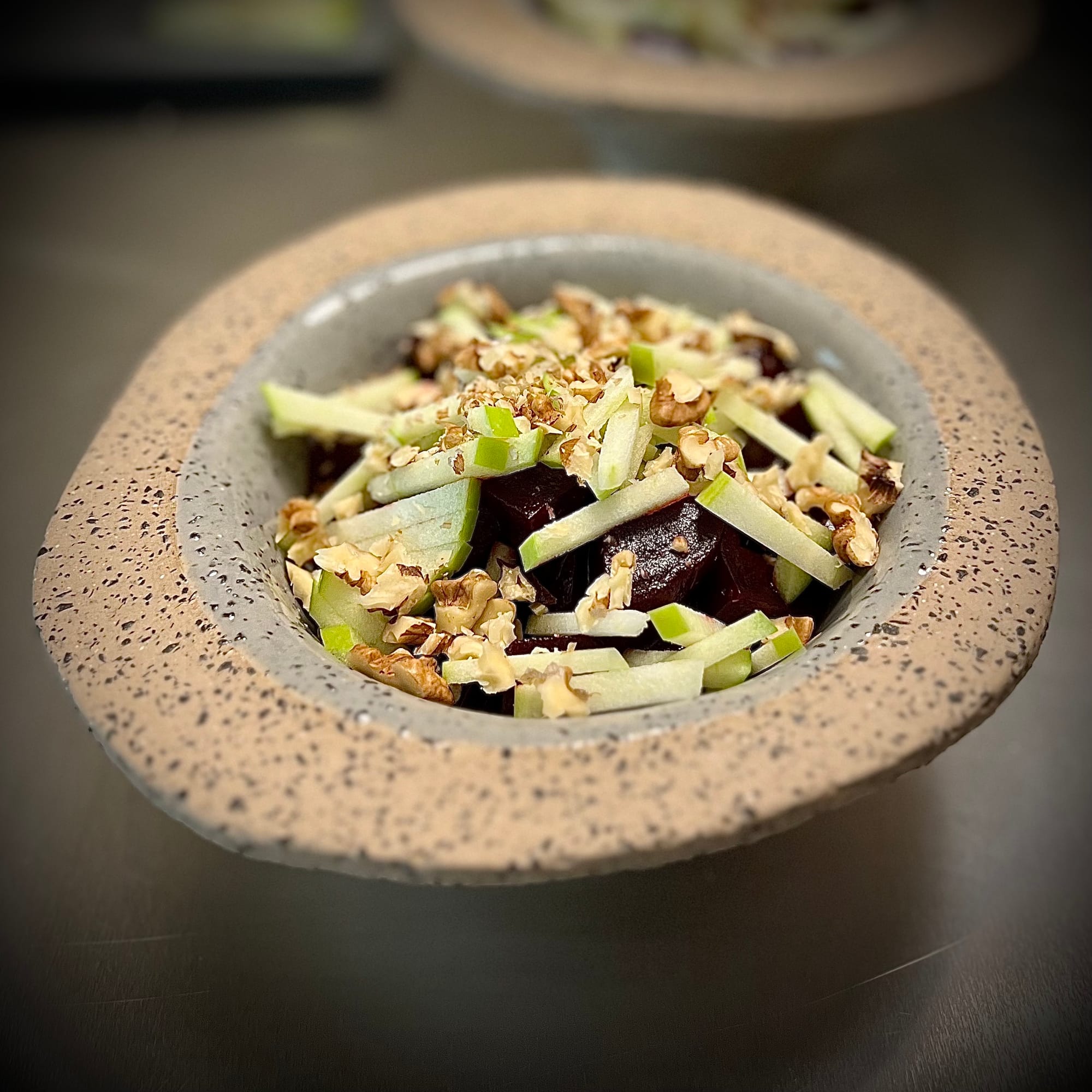 Beet, Apple, Walnut Salad in a Handmade Bowl