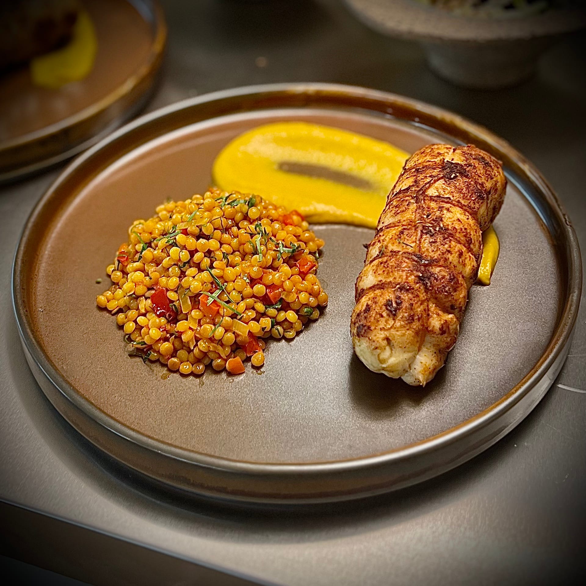 Baked Turkey Roll with Colorful Israeli Couscous