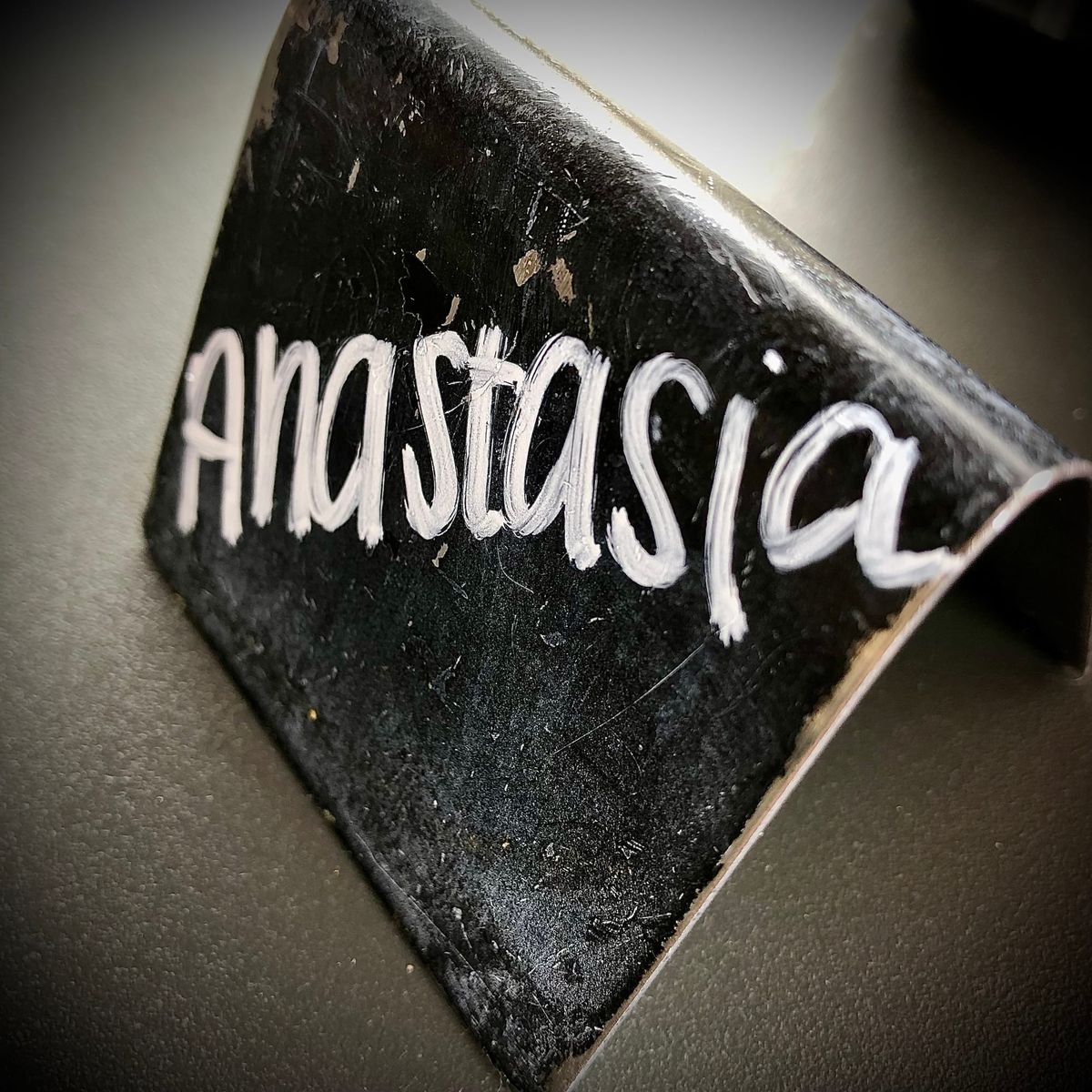 The Chef's Black Nameplate in Chalk at Work