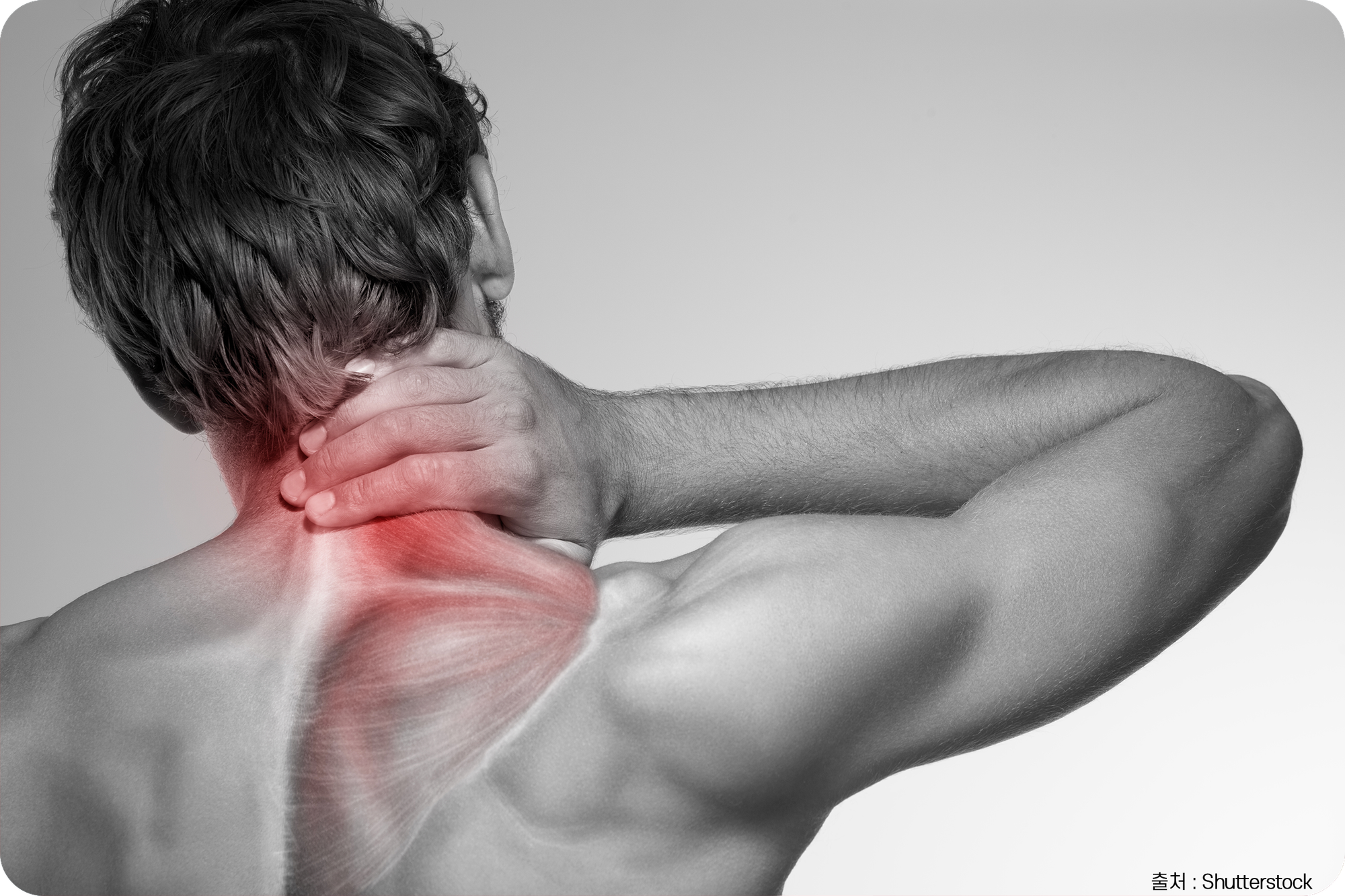 목 근육통을 경험하고 있는 남자 사진