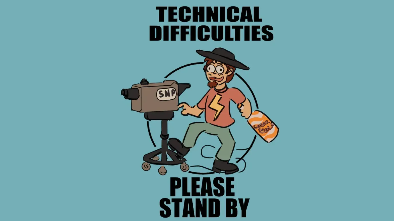 Le meme Technical difficulties des Simpsons avec le gars qui picole, mais avec Sn Parod et du Soder Cola.