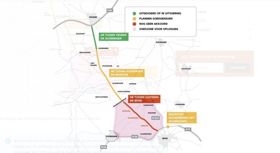 La Flandre propose cinq pistes de réflexion pour rendre la N8 entre Vleteren et Ypres plus sûre et plus agréable à vivre