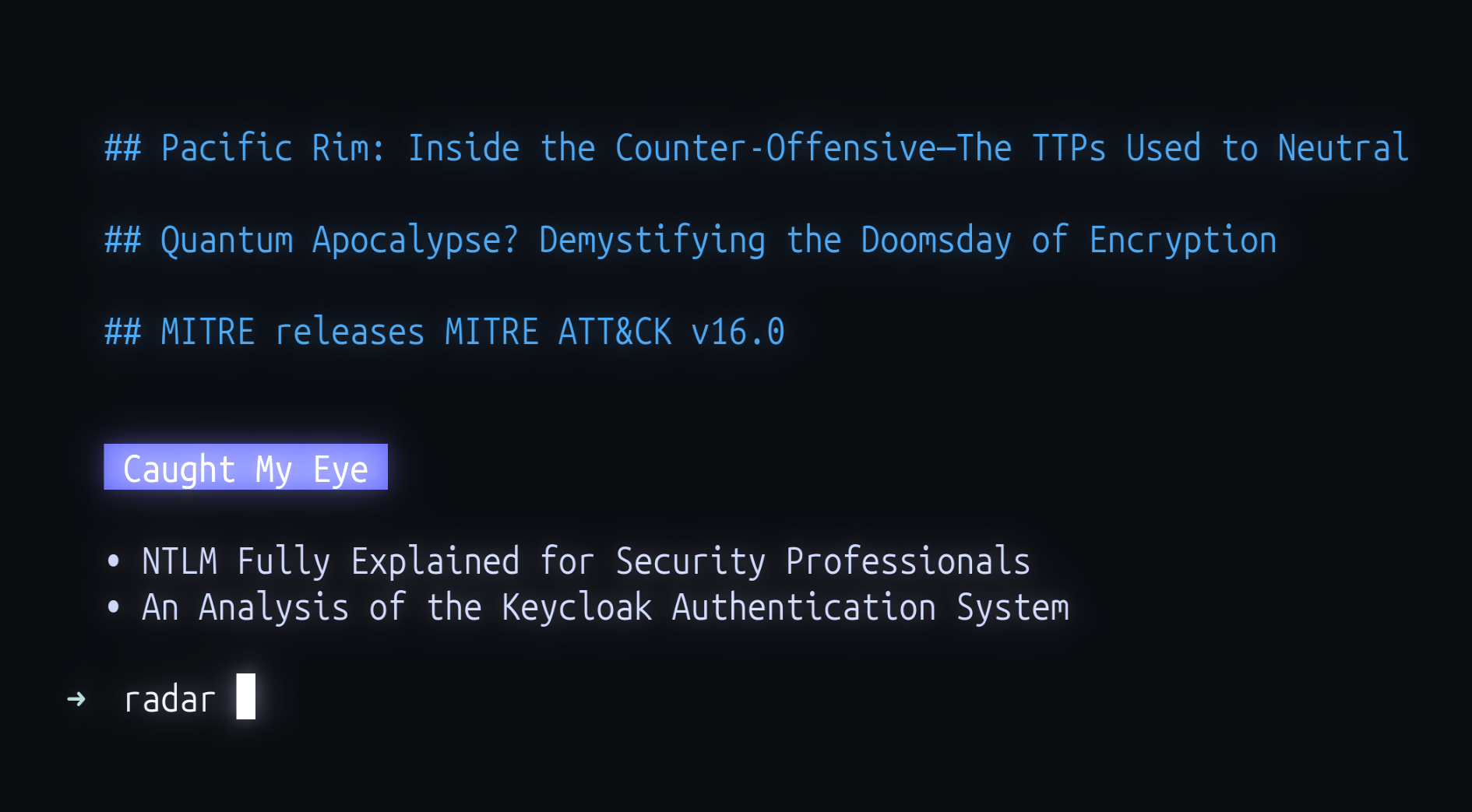 Radar #2: Week of 11/4/2024