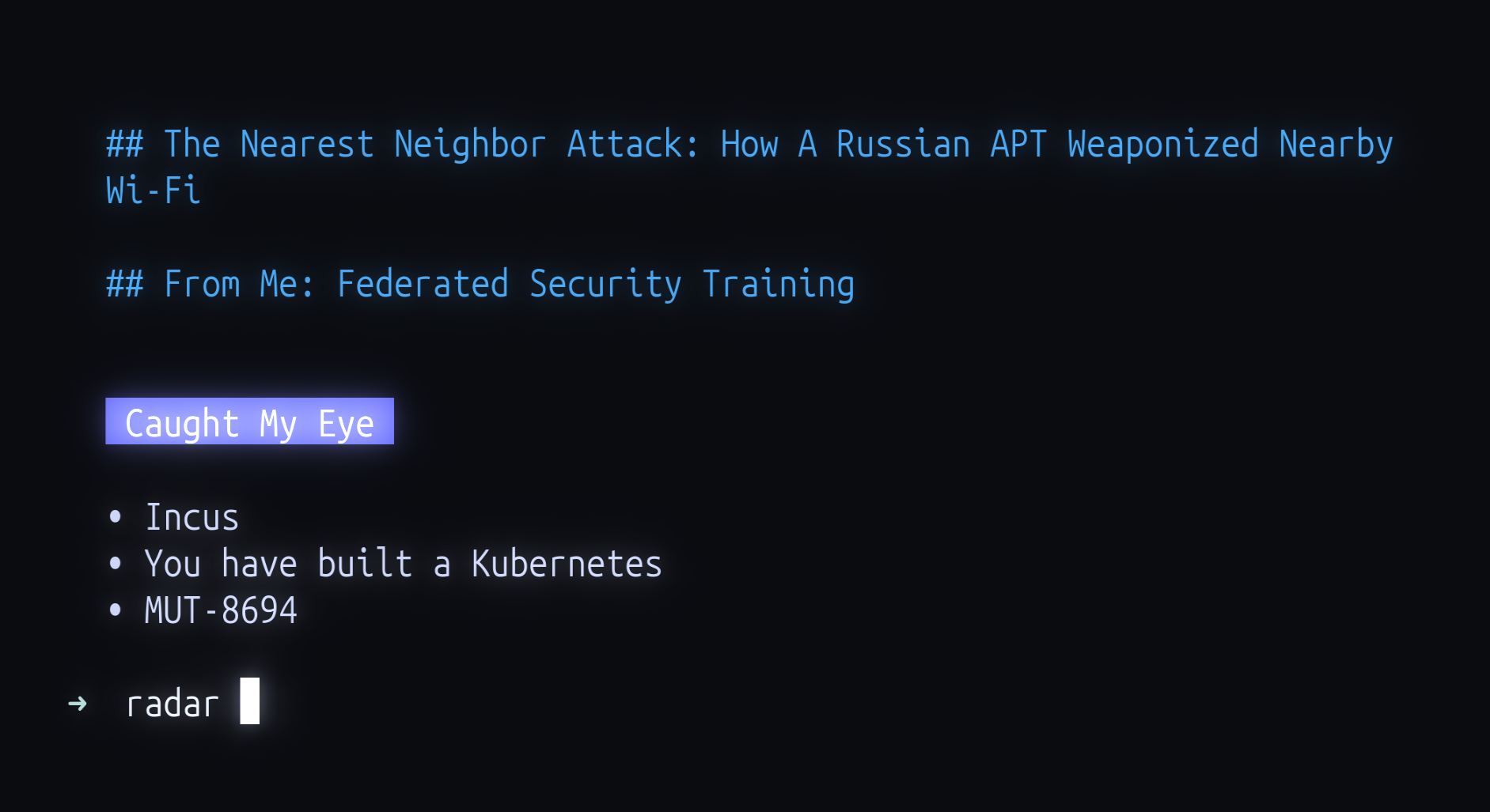 Radar #5: Week of 11/25/2024