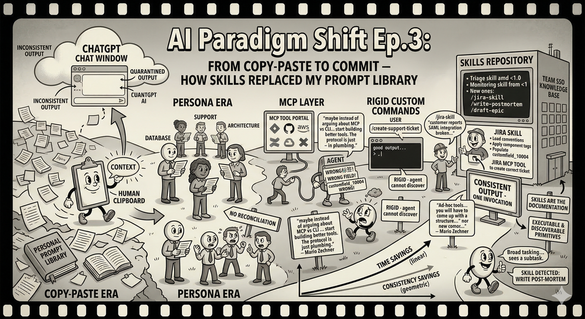 AI 典範轉移 Ep.3：從複製貼上到 Commit——Skill 如何取代了我的 Prompt 收藏夾