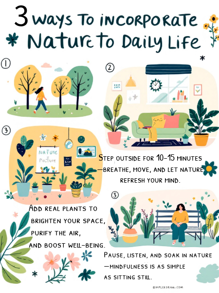 Collage of nature therapy elements, including scenic trails, plants, and peaceful outdoor settings representing calm and mindfulness.