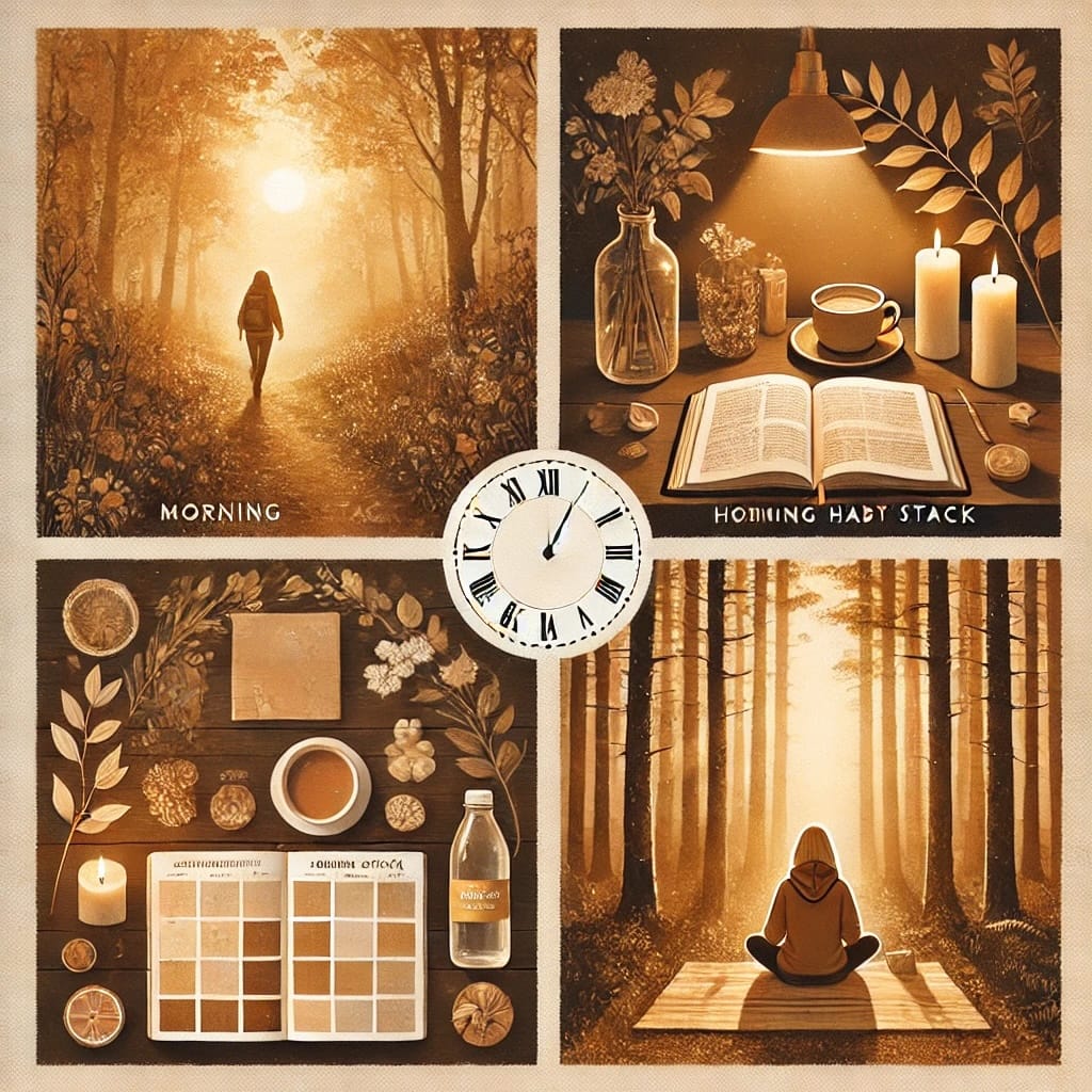 A clock with habit-stacking milestones marked, symbolizing timing and routine structure for building sustainable habits.