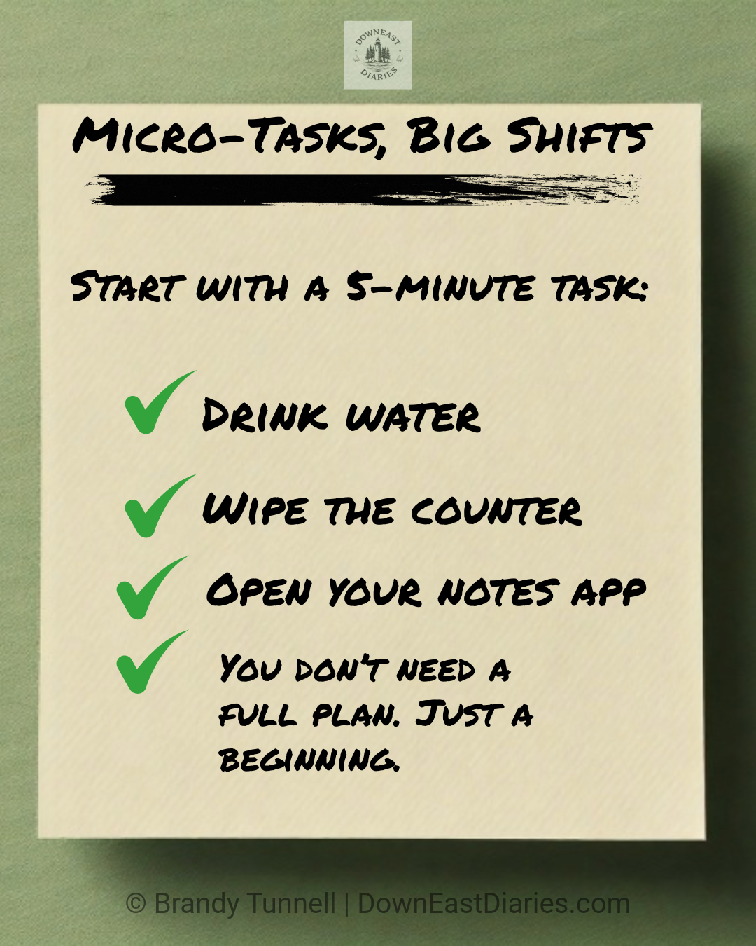 Checklist of four micro-tasks that help build momentum for ADHD focus.