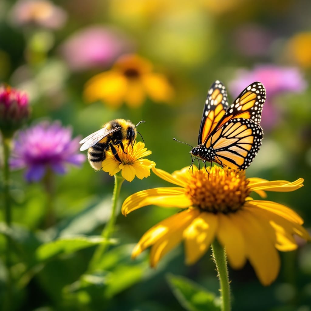 A bumblebee on wild bergamot in a native Maine garden.