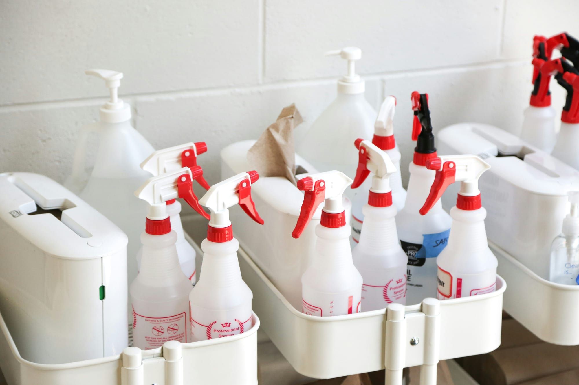 Cleaning bottles ready for Pine & Shine, a Lewiston Maine cleaning business.
