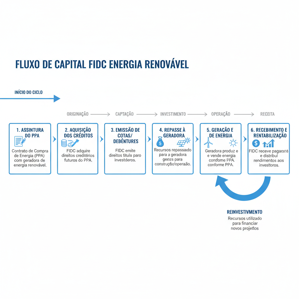 Diagrama de fluxo do ciclo de capital de um FIDC de Energia Renovável.