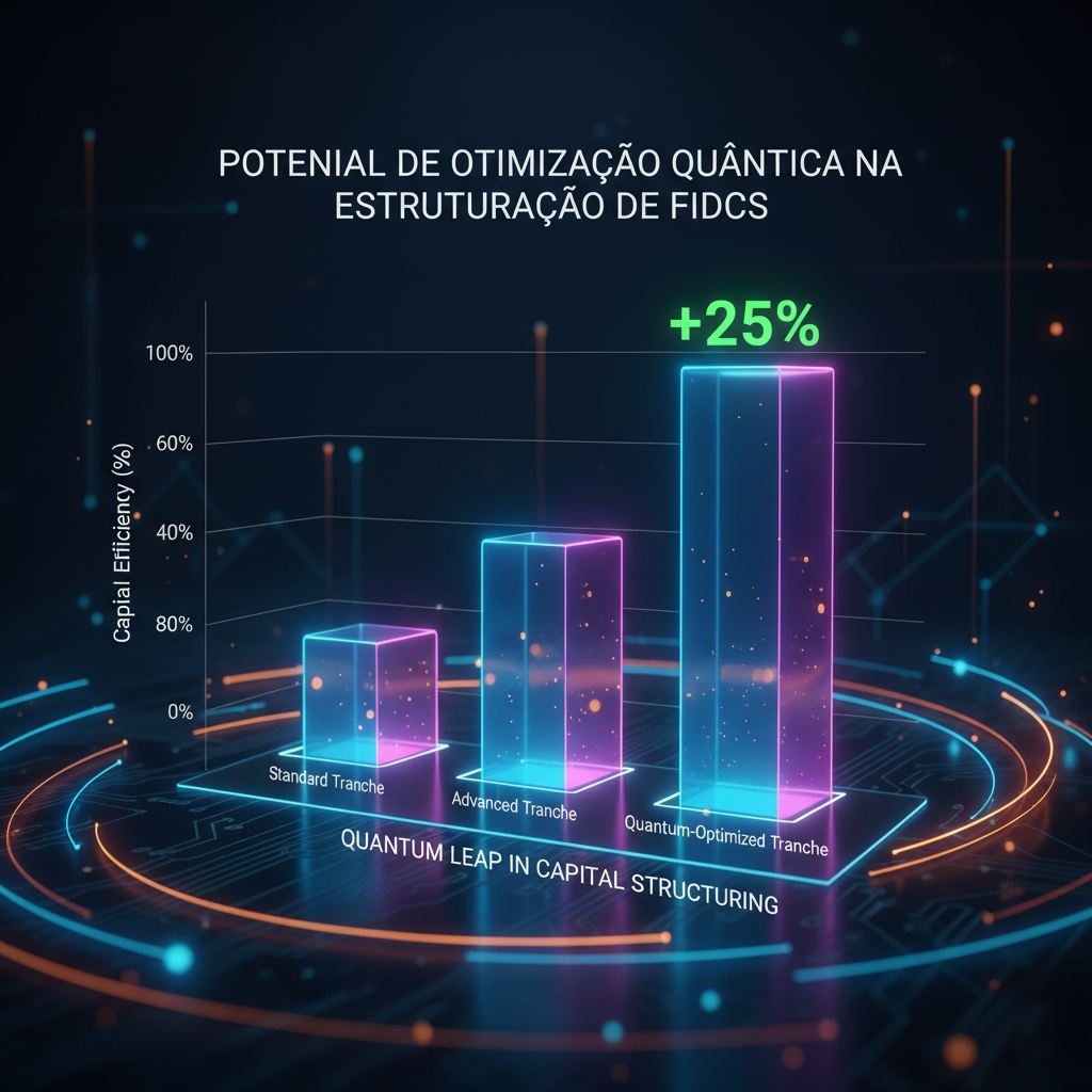 Gráfico de barras 3D projetando o Potencial de Otimização Quântica na Estruturação de FIDCs.